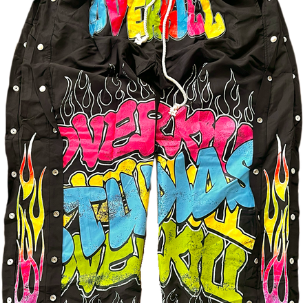 “HEATING UP” NYLON SNAP FLARE PANTS (BLACK)