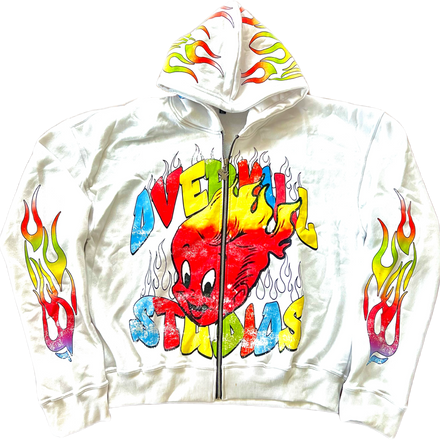 “HEATING UP” Zip Hoodie (White)